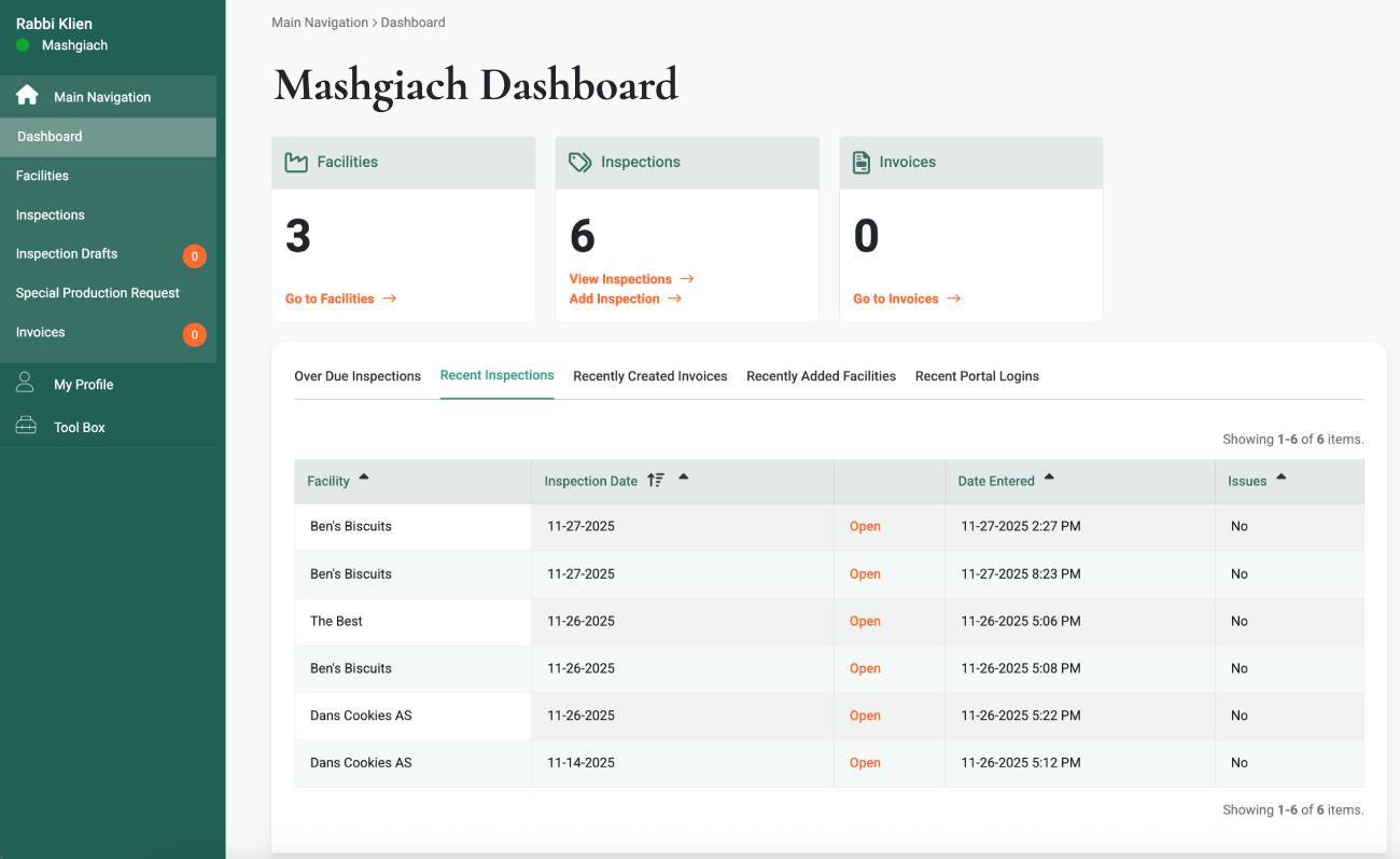 Access Kosher mashgiach dashboard